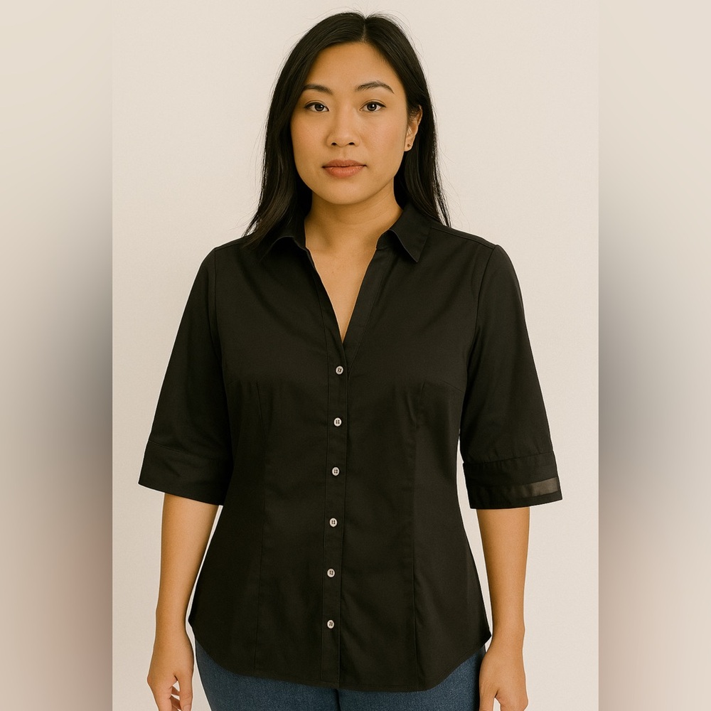 New York & Company Black Button-Up Shirt